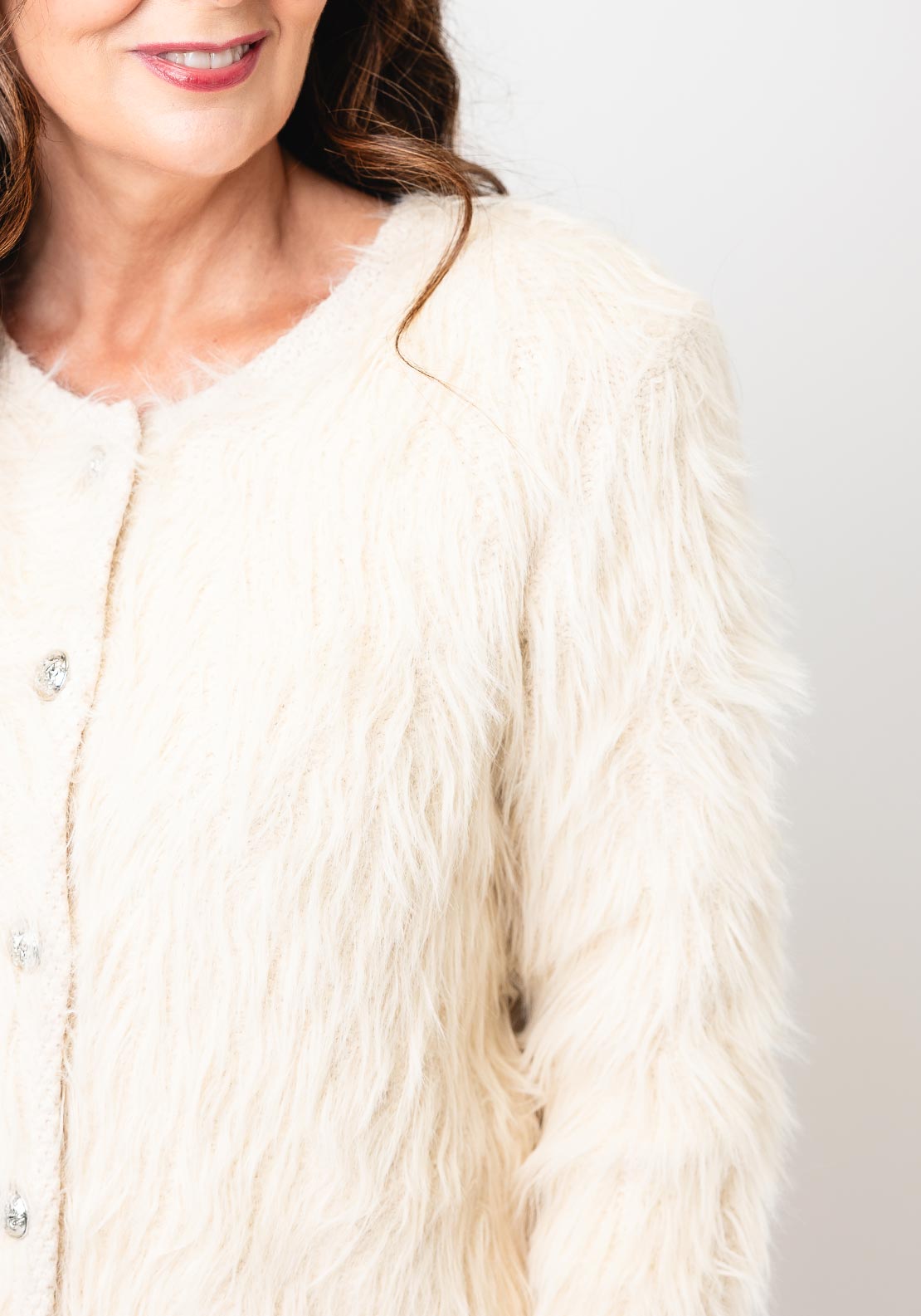 Oui Faux Fur Knit Cardigan, Cream