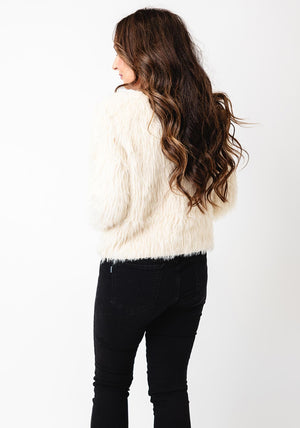 Oui Faux Fur Knit Cardigan, Cream