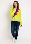 Oui Lightning Bolt Knit Sweater, Lime Green