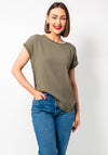 Oui Ayono Contrast Jersey Back Top, Khaki