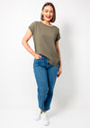 Oui Ayono Contrast Jersey Back Top, Khaki