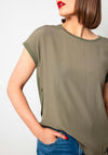 Oui Ayono Contrast Jersey Back Top, Khaki