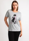 Oui Beaded Graphic Print T-Shirt, Light Grey