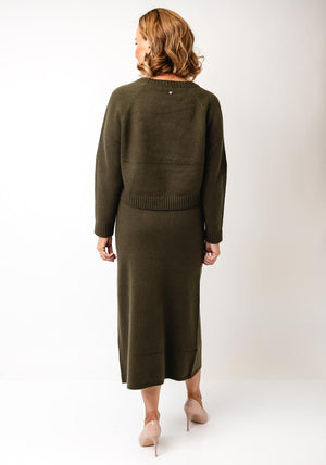 Oui Cropped Wool Knit Jumper, Khaki Green
