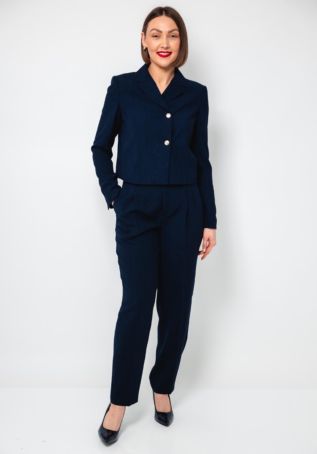 Oui Single Breasted Short Blazer, Navy
