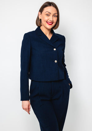 Oui Single Breasted Short Blazer, Navy