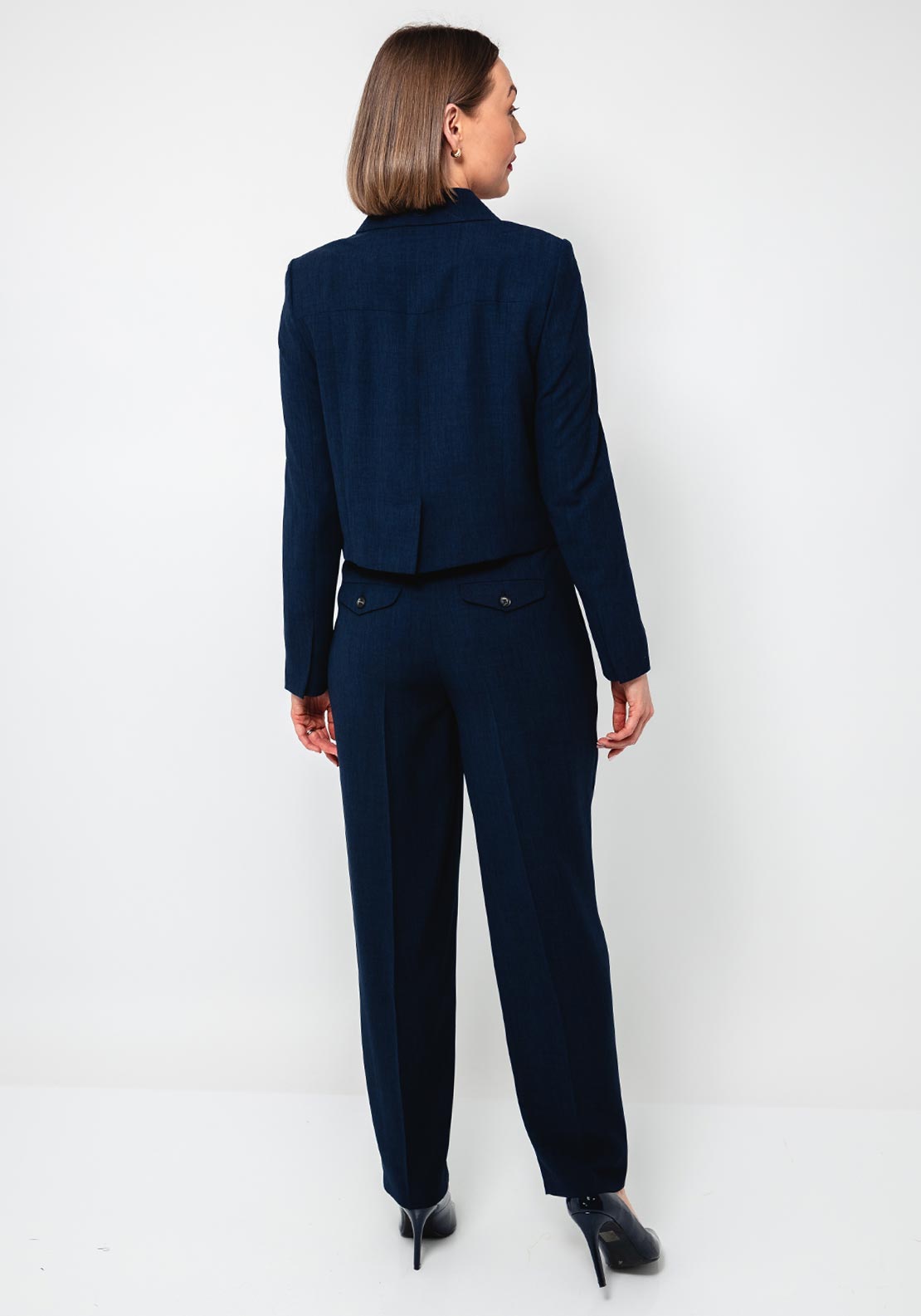 Oui Single Breasted Short Blazer, Navy