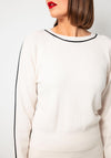 Oui Contrast Piped Ribbed Sweater, Cream