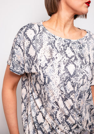 Oui Snake Print Jersey Tie Trim Top, Beige Multi