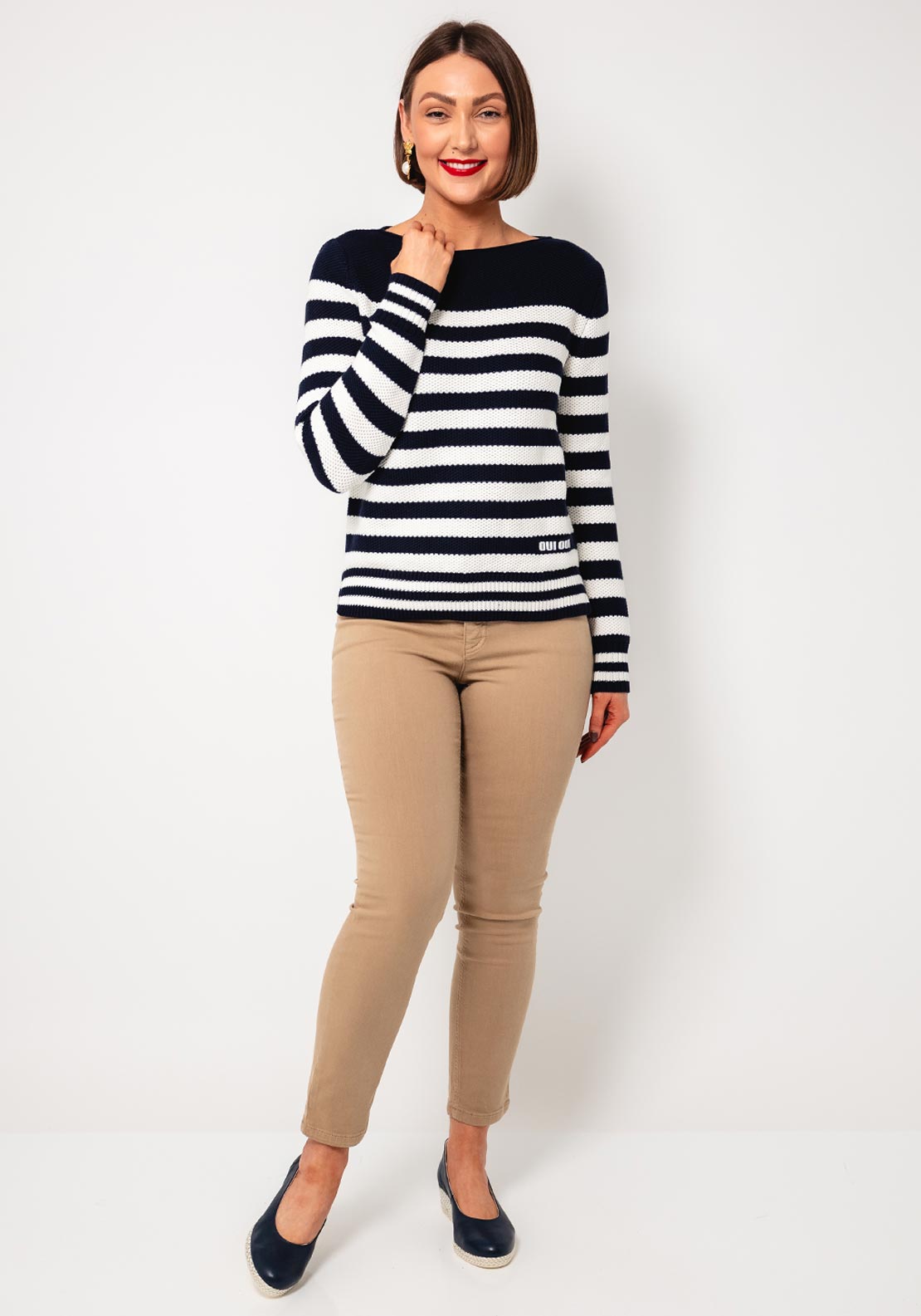 Oui Striped Knit Jumper, Navy and White