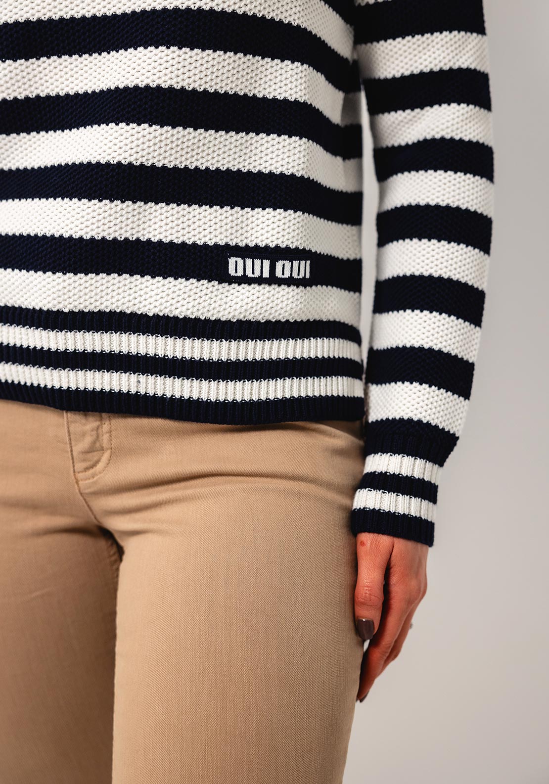 Oui Striped Knit Jumper, Navy and White