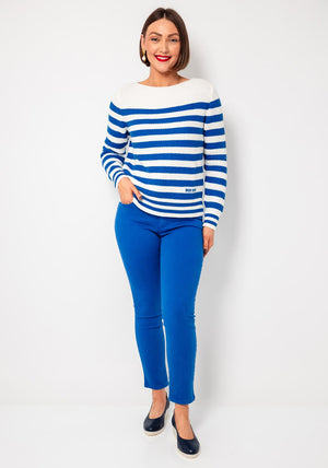 Oui Striped Knit Jumper, Blue and White