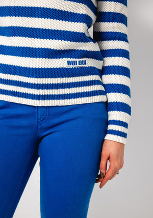 Oui Striped Knit Jumper, Blue and White