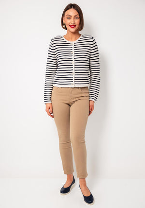 Oui Striped Buttoned Knit Cardigan, Navy and Cream