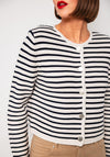 Oui Striped Buttoned Knit Cardigan, Navy and Cream