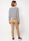 Oui Striped Buttoned Knit Cardigan, Navy and Cream