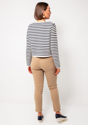 Oui Striped Buttoned Knit Cardigan, Navy and Cream