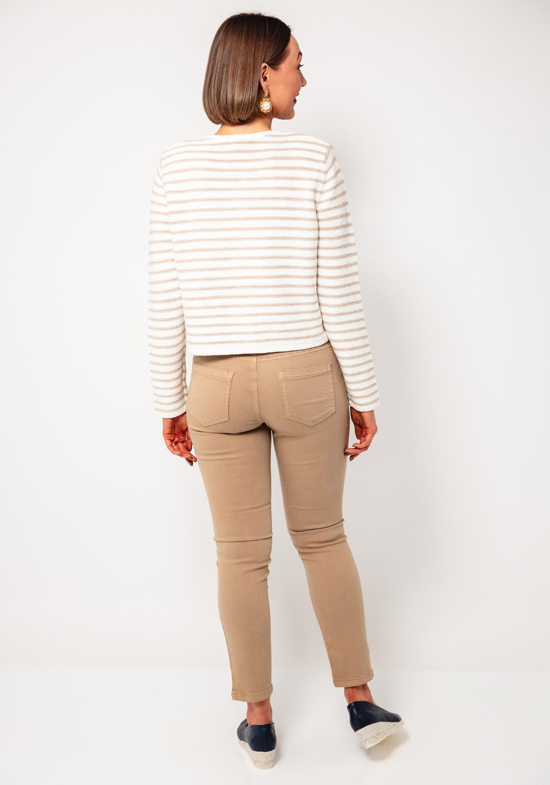 Oui Striped Buttoned Knit Cardigan, Beige and Cream