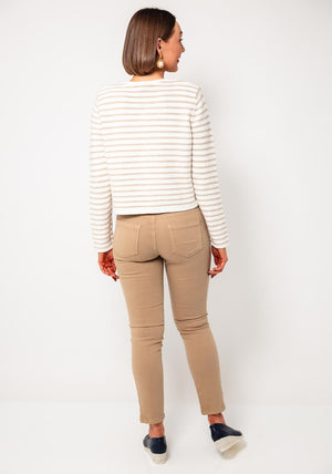 Oui Striped Buttoned Knit Cardigan, Beige and Cream