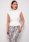 Oui High Neck Shirred Waist Top, White