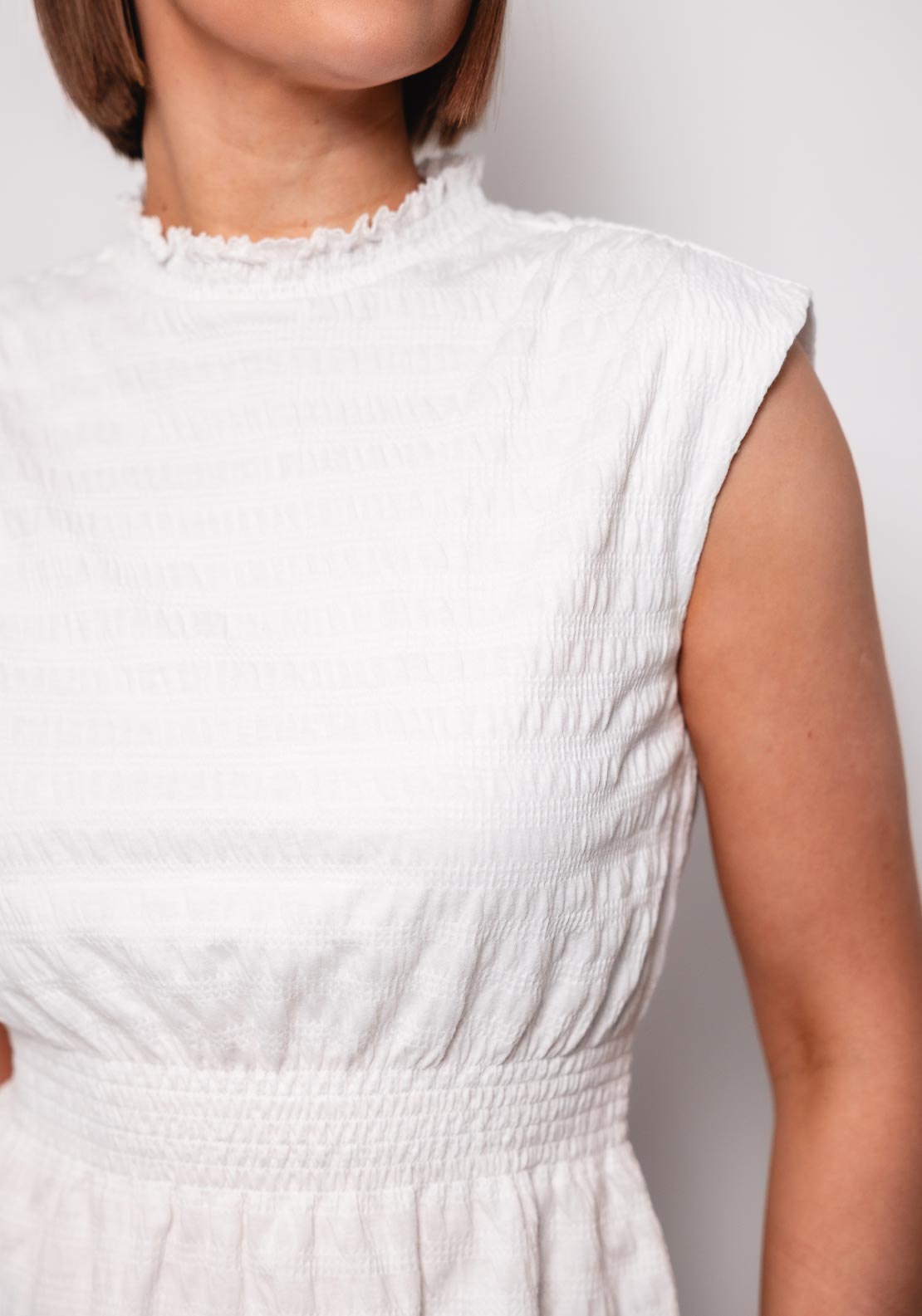 Oui High Neck Shirred Waist Top, White