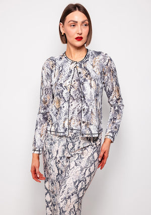 Oui Snake Skin Wide Knit Cardigan, Grey