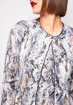 Oui Snake Skin Wide Knit Cardigan, Grey