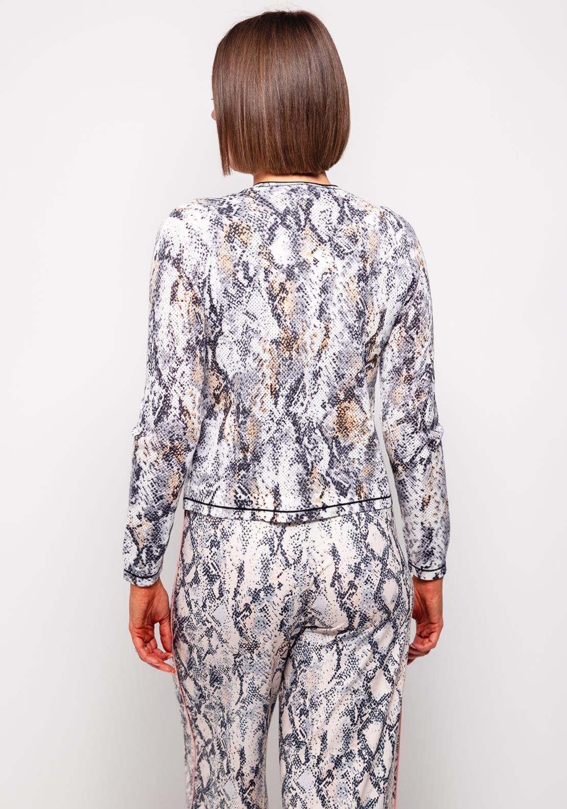 Oui Snake Skin Wide Knit Cardigan, Grey