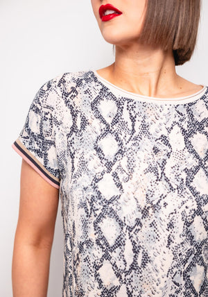 Oui Snake Print Contrast Back Top, Beige Multi