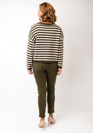 Oui Striped Soft Wool Knit Jumper, Green & Pink