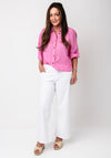 Oui Linen Short Sleeve Blouse, Pink