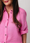 Oui Linen Short Sleeve Blouse, Pink