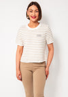Oui Embellished Striped Short Sleeve Jumper, Beige