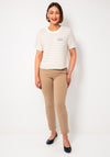 Oui Embellished Striped Short Sleeve Jumper, Beige