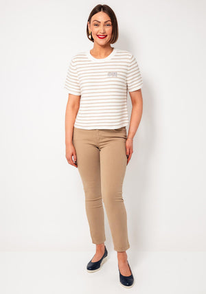 Oui Embellished Striped Short Sleeve Jumper, Beige
