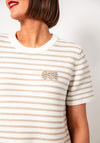 Oui Embellished Striped Short Sleeve Jumper, Beige