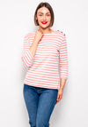 Oui Striped Button Shoulder Top, Pink