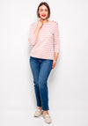 Oui Striped Button Shoulder Top, Pink