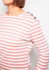 Oui Striped Button Shoulder Top, Pink