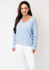 Oui Low V-Neck Textured Top, Blue