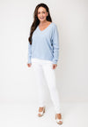 Oui Low V-Neck Textured Top, Blue
