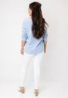 Oui Low V-Neck Textured Top, Blue