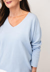 Oui Low V-Neck Textured Top, Blue