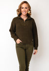 Oui Rib Knit Half Zip Jumper, Khaki