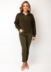 Oui Rib Knit Half Zip Jumper, Khaki