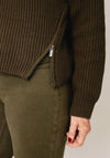 Oui Rib Knit Half Zip Jumper, Khaki