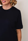 Oui Cotton Embroidered Round Neck T-Shirt, Navy