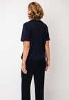 Oui Cotton Embroidered Round Neck T-Shirt, Navy