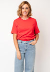 Oui Cotton Embroidered Round Neck T-Shirt, Red