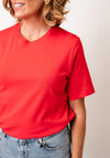 Oui Cotton Embroidered Round Neck T-Shirt, Red